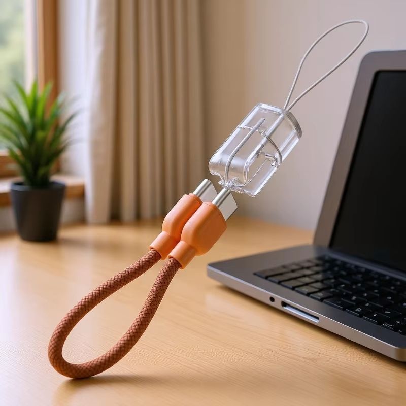 Short USB C to USB C Lanyard Cable,Portable Braided Type C Fast Charging Cord for iPhone 15 16 17 Samsung Galaxy A17 Power Bank