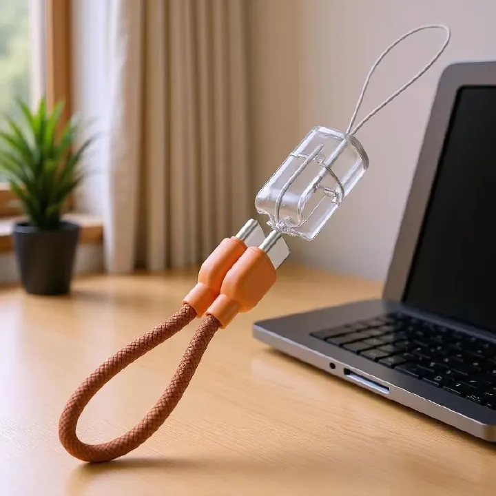 Short USB C to USB C Lanyard Cable,Portable Braided Type C Fast Charging Cord for iPhone 15 16 17 Samsung Galaxy A17 Power Bank