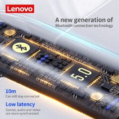 Original Lenovo Thinkplus HT38 TWS Wireless Earphone Bluetooth 5.0 Earpods Sport Headset Waterproof Noise Cancelling Earbuds with Mic for Android iOS - Black / White