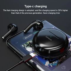 Original Lenovo Thinkplus HT38 TWS Wireless Earphone Bluetooth 5.0 Earpods Sport Headset Waterproof Noise Cancelling Earbuds with Mic for Android iOS - Black / White