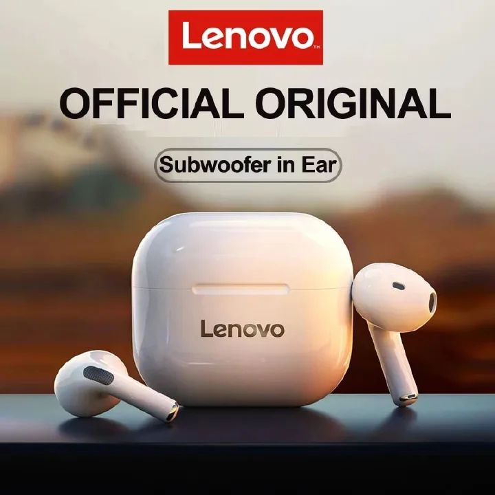 Original Lenovo Thinkplus LP40 TWS Wireless Earphone Bluetooth 5.0 Earpods True Stereo Earbuds Touch Control Bass Gaming Headset with Mic for Android iOS - Black / White