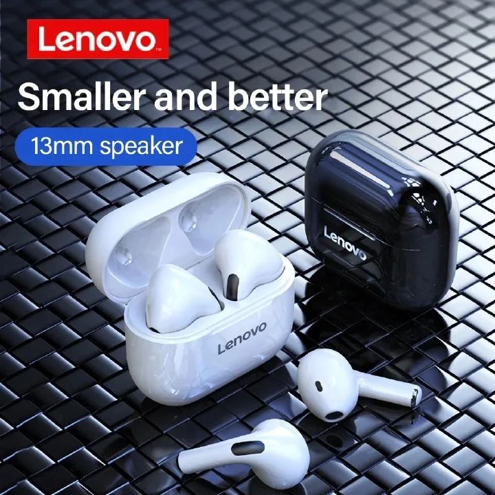 Original Lenovo Thinkplus LP40 TWS Wireless Earphone Bluetooth 5.0 Earpods True Stereo Earbuds Touch Control Bass Gaming Headset with Mic for Android iOS - Black / White