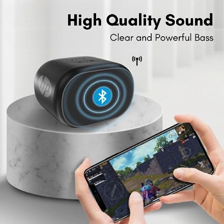 HP S01 Mini Bluetooth Speaker Portable Wireless Rechargeable Speaker with 360° Surround Sound FM Radio Deep Bass for PC Desktop Laptop & Mobile Phones - Black
