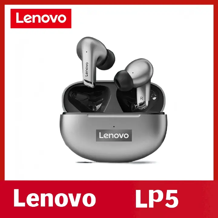 Original Lenovo ThinkPlus LP5 Earphones Bluetooth Earpods TWS Wireless Earphones 9D Stereo Sports Earphones Waterproof Microphone Earphones Suitable for Smartphones