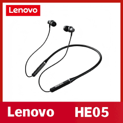 Lenovo Thinkplus HE05 Bluetooth Earphones Neck Hanging Earpods Super Bass Sports Earphone with Mic Wireless Headphone for Android IOS with charging cable Black