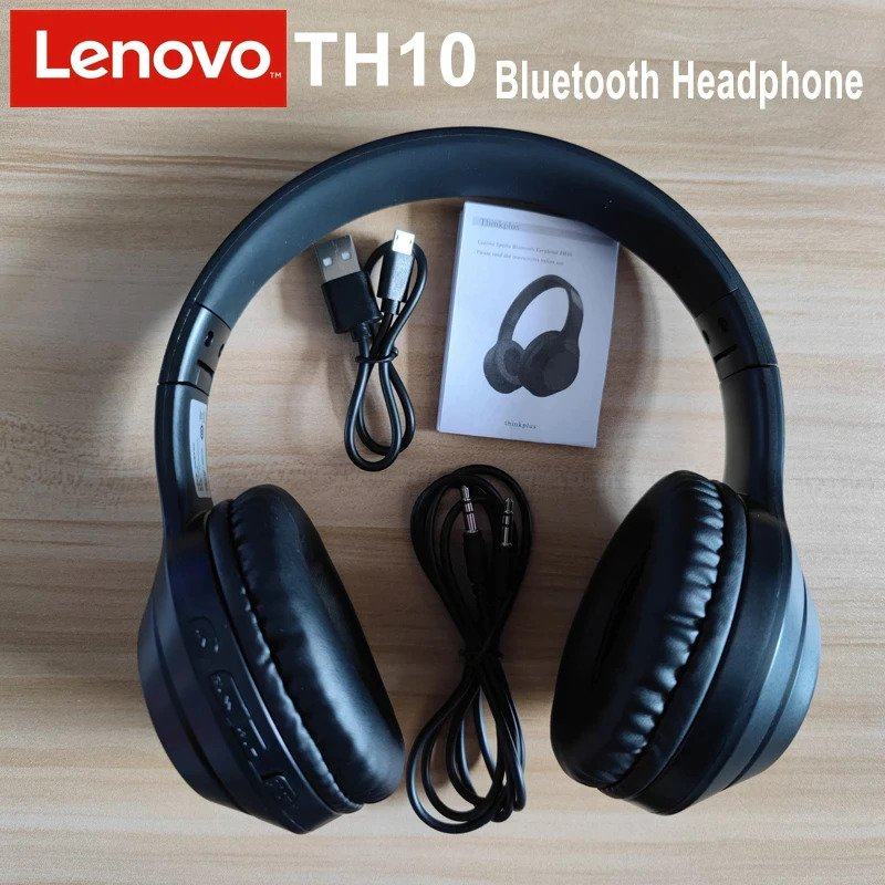 Lenovo Thinkplus TH10 Bluetooth Headphones HIFI Wireless Earphones Music with Microphones 3.5MM AUX for Mobile Smart phones Android IOS