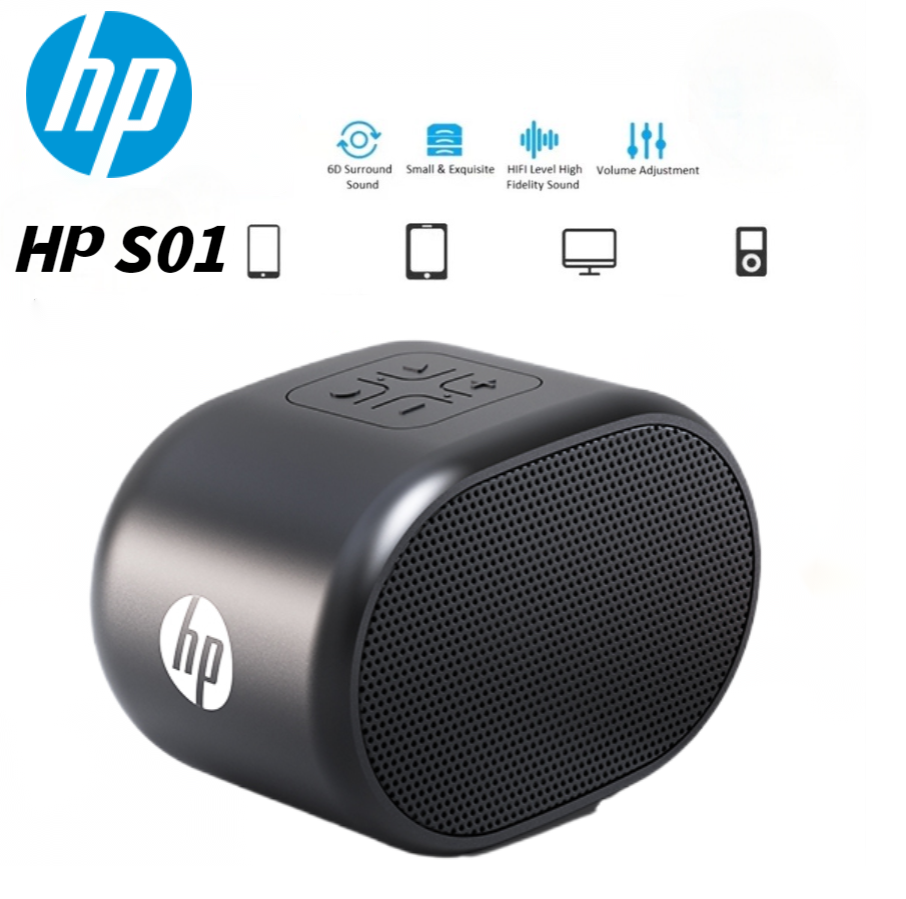 HP S01 Mini Bluetooth Speaker Portable Wireless Rechargeable Speaker with 360° Surround Sound FM Radio Deep Bass for PC Desktop Laptop & Mobile Phones - Black