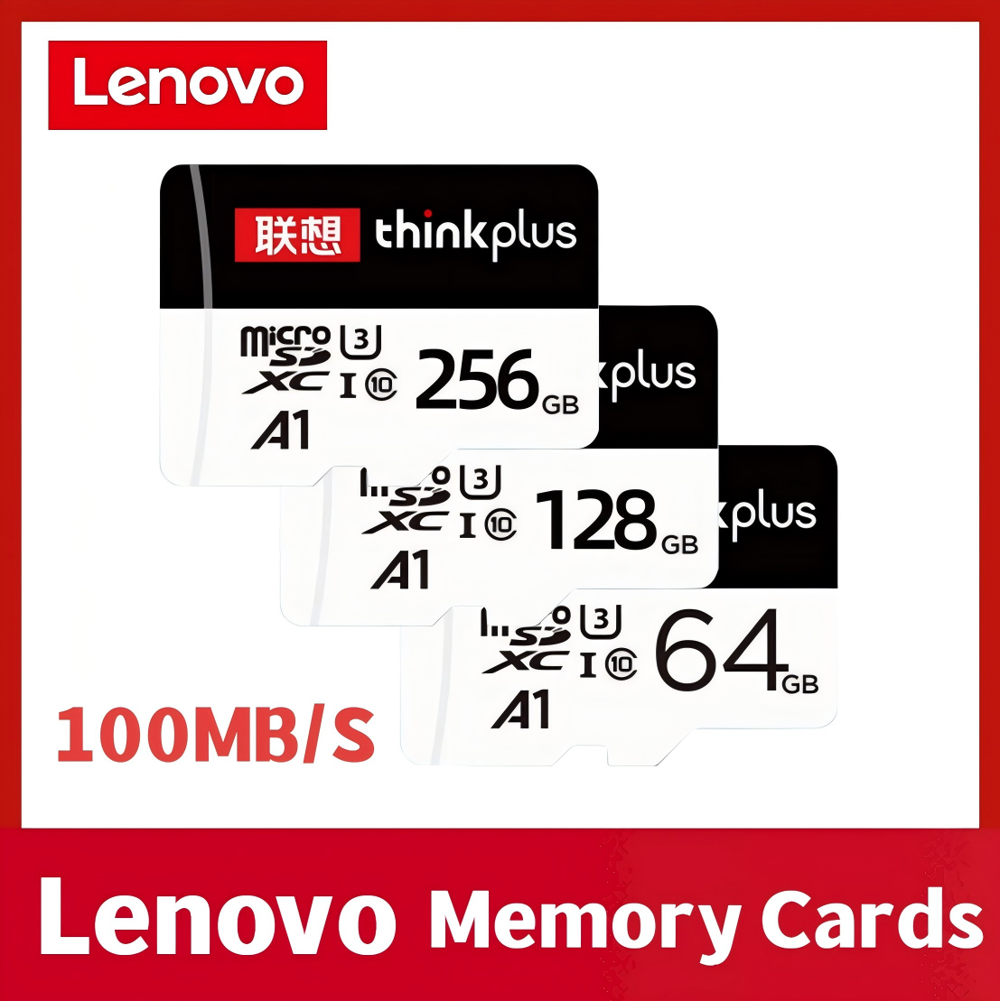 Original Lenovo Thinkplus High Speed TF Card Micro SD Card 256GB 128GB 64GB 32GB 16GB Class 10 Memory Card with SD Adapter for Android Phones/Tablet/Camera/Dash Cam
