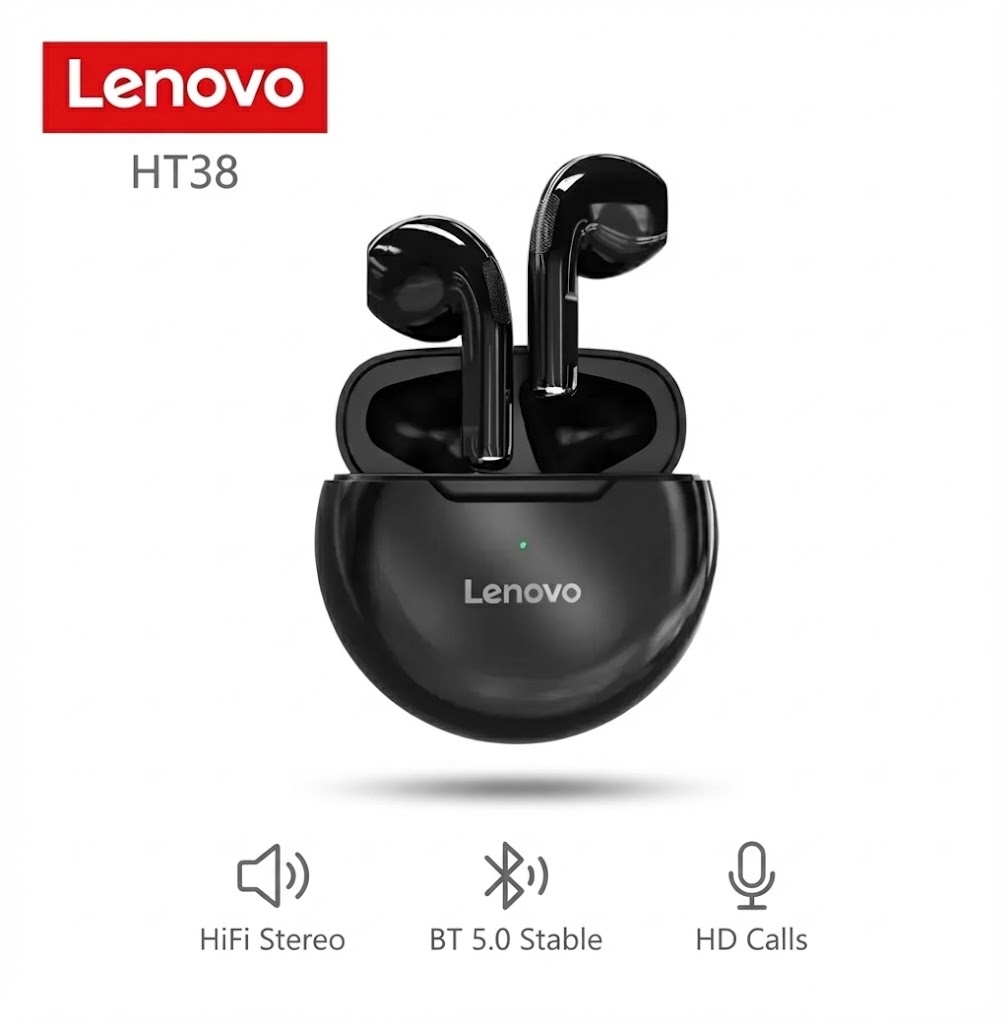Original Lenovo Thinkplus HT38 TWS Wireless Earphones Bluetooth 5.0 Sport Headset Waterproof Noise Cancelling Earbuds with Mic for Android iOS - Black / White
