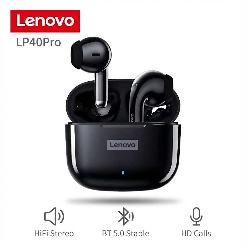 Original Lenovo Thinkplus LP40 Pro TWS Wireless Earphone Bluetooth 5.1 Earpods Sport Headset Waterproof Stereo Bass Earbuds with Mic for Android iOS - Black / White