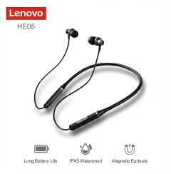 Lenovo Thinkplus HE05 Bluetooth Earphones Neck Hanging Earpods Super Bass Sports Earphone with Mic Wireless Headphone for Android IOS with charging cable Black