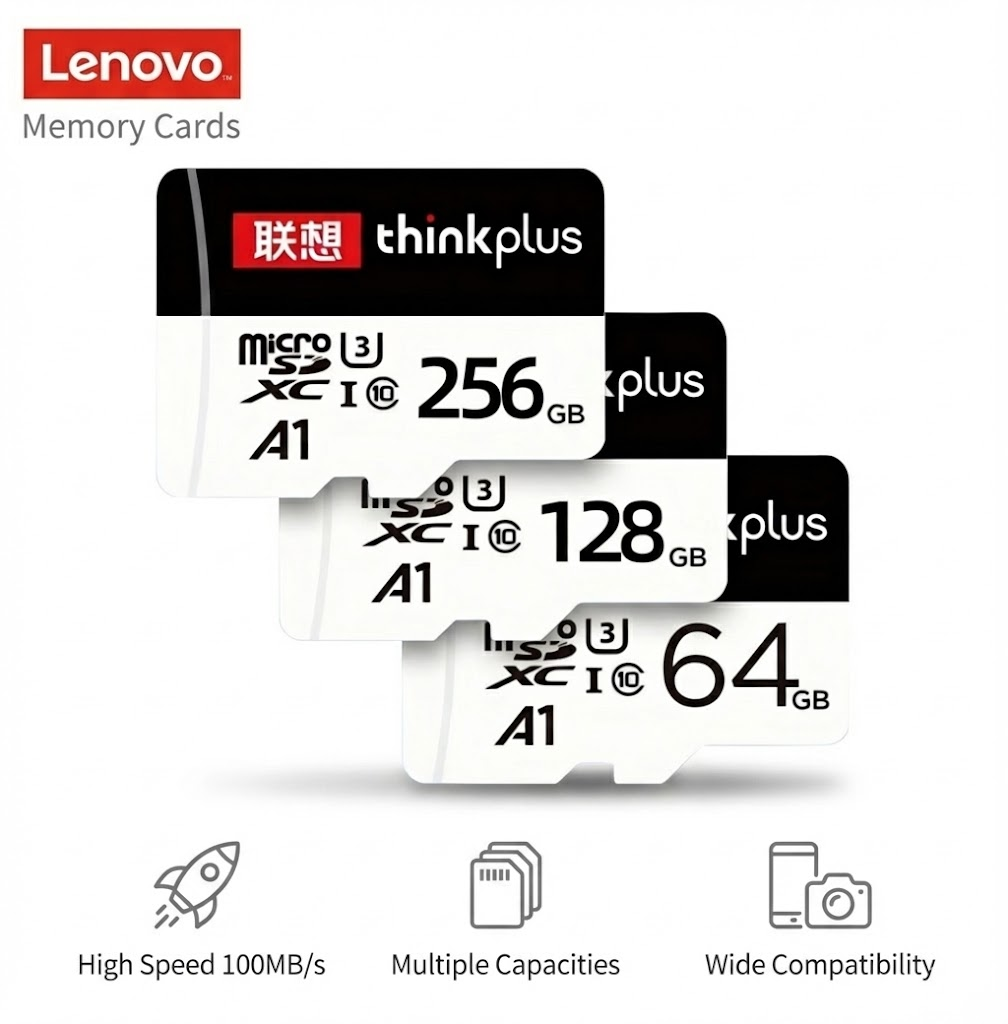 Original Lenovo Thinkplus High Speed TF Card Micro SD Card 256GB 128GB 64GB 32GB 16GB Class 10 Memory Card with SD Adapter for Android Phones/Tablet/Camera/Dash Cam