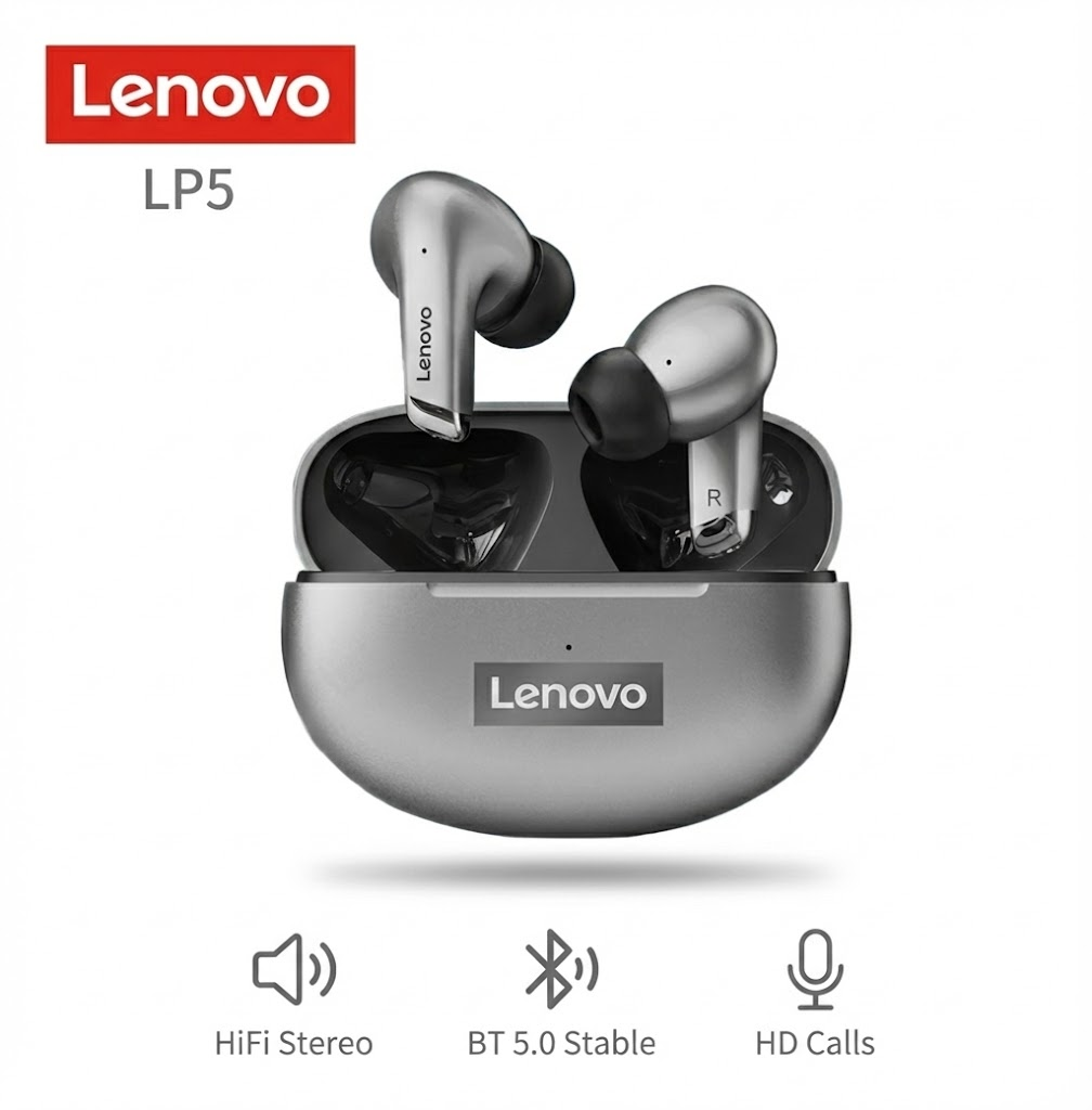 Original Lenovo Thinkplus LP5 TWS Wireless Earphones Bluetooth 5.0 9D Stereo Surround Sound Waterproof Sports Headset with Mic for Android iOS - Black