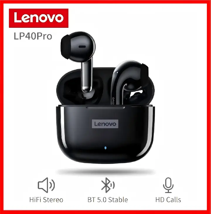 Original Lenovo Thinkplus LP40 Pro TWS Wireless Earphone Bluetooth 5.1 Earpods Sport Headset Waterproof Stereo Bass Earbuds with Mic for Android iOS - Black / White