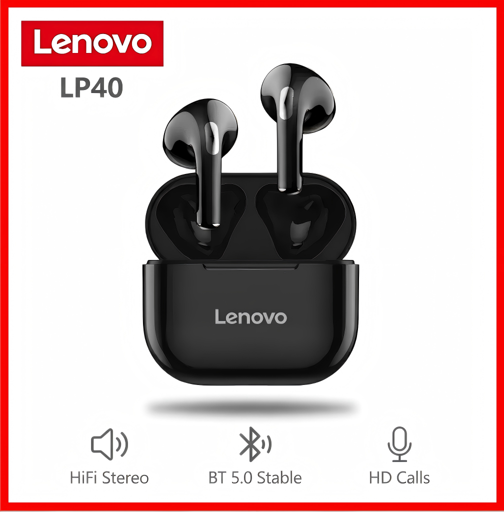 Original Lenovo Thinkplus LP40 TWS Wireless Earphone Bluetooth 5.0 Earpods True Stereo Earbuds Touch Control Bass Gaming Headset with Mic for Android iOS - Black / White