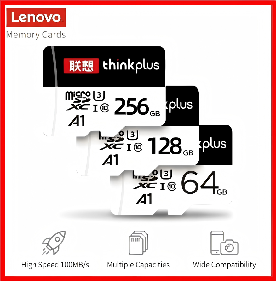Original Lenovo Thinkplus High Speed TF Card Micro SD Card 256GB 128GB 64GB 32GB 16GB Class 10 Memory Card with SD Adapter for Android Phones/Tablet/Camera/Dash Cam