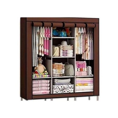 Jaza Keja 3 Columns 130cm Assemble Closets Portable Metallic Portable Cloth Wardrobe with T-shaped zipper & Velcro