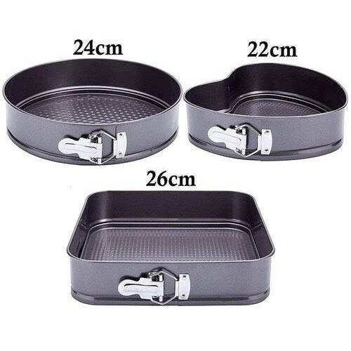 4pcs Non-Stick Springform Cake Baking Tins Moulds Square, Round, Heart Baking Kitchen Tray Tin Mould