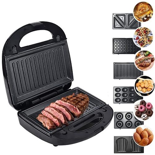 6-in-1 Multi Snack Maker,750W Detachable Sandwich, Grill Maker, Waffle Maker,Doughnut,Madeleine,Plates with Bakelite Coating,