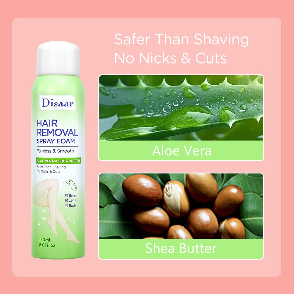 Disaar Hair Removal Spray Foam, 150ml | Painless & Fast-Acting Depilatory Mousse | Smooth Skin for Legs, Arms, Underarms & Bikini Line | Enriched with Aloe Vera & Vitamin E