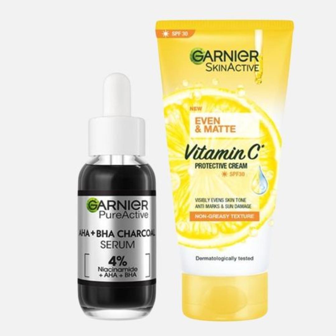 Garnier Charcoal Serum + Even & Matte UV Protection SPF 30 (Skin Care Kit)