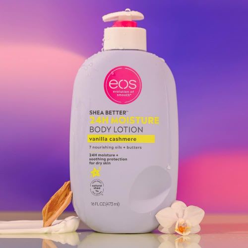 Eos Shea Better Body Lotion Vanilla Cashmere, 24-Hour Moisture Skin Care, Lightweight & Non-Greasy, Natural Shea, Vegan, Vanilla Body Lotion, -473ml