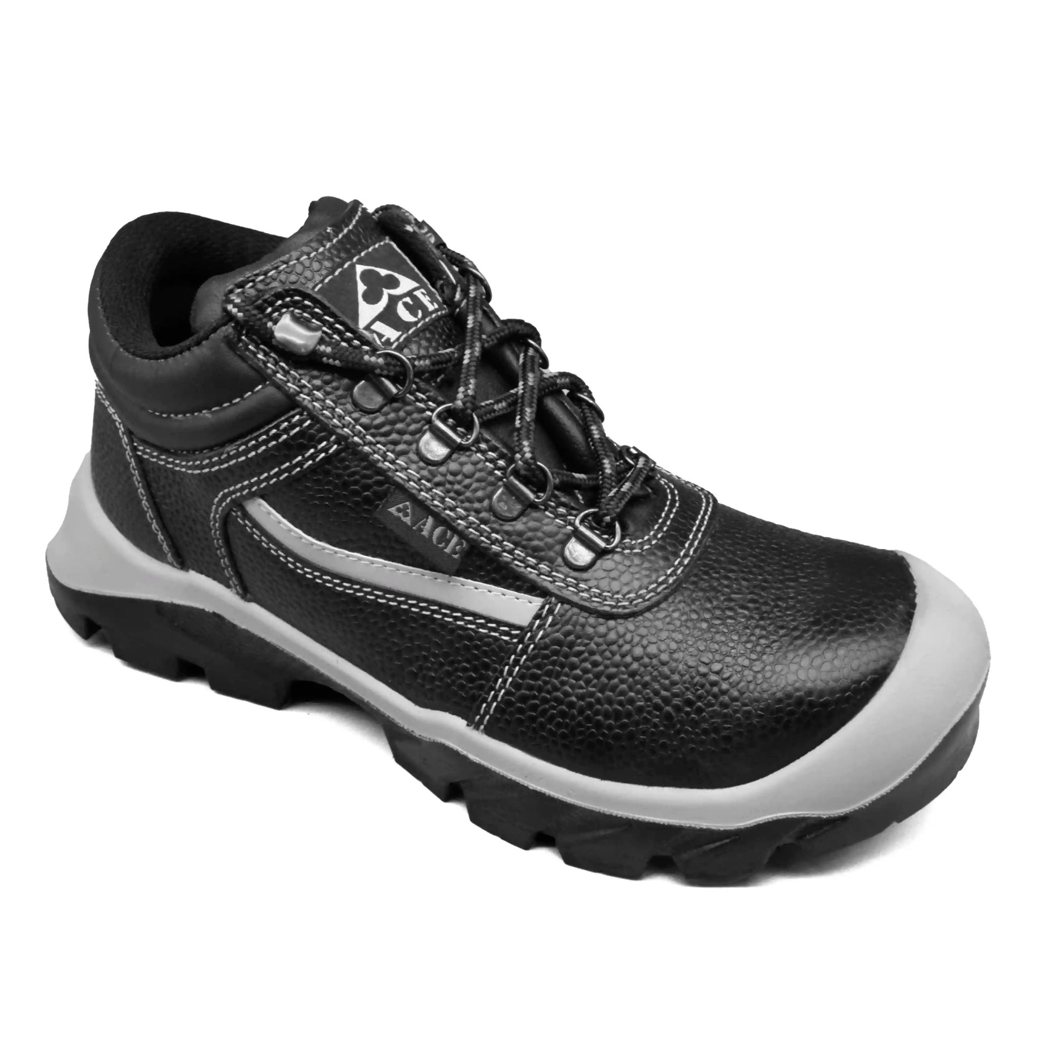 UMOJA Ace Duma Men's Safety Shoes – Grey | Water Resistant Leather Upper, Breathable 3D Air Mesh Lining, Dual Density P.U. Outsole, Steel Toecap for 200J Impact, Steel Penetration Resistant Insert.