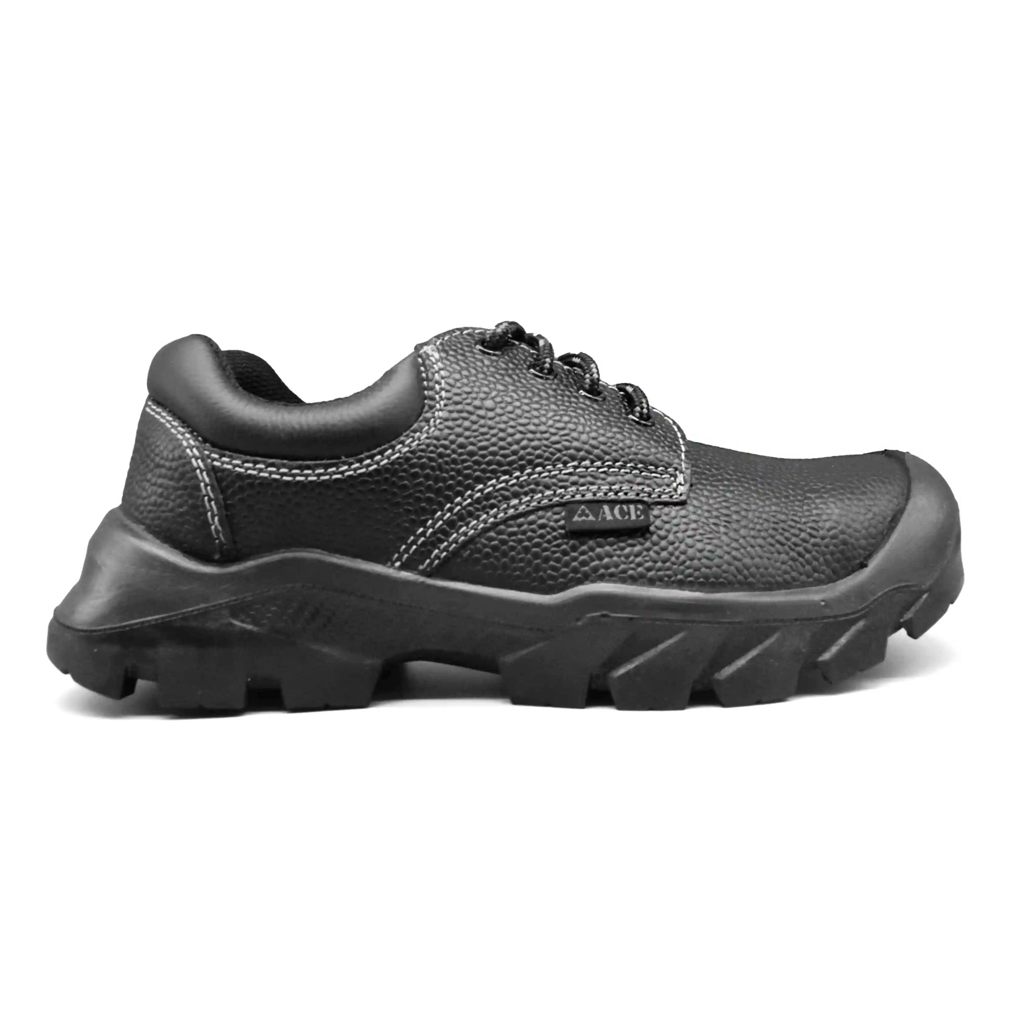 UMOJA Ace Chui Men’s Safety Shoes – Black & Orange | Water Resistant 1.8mm Leather Upper, Breathable Polyester Rice Mesh Lining, Dual Density PU Outsole, Steel Toe Cap 200J, ISO 20345:2011 S2 SRC