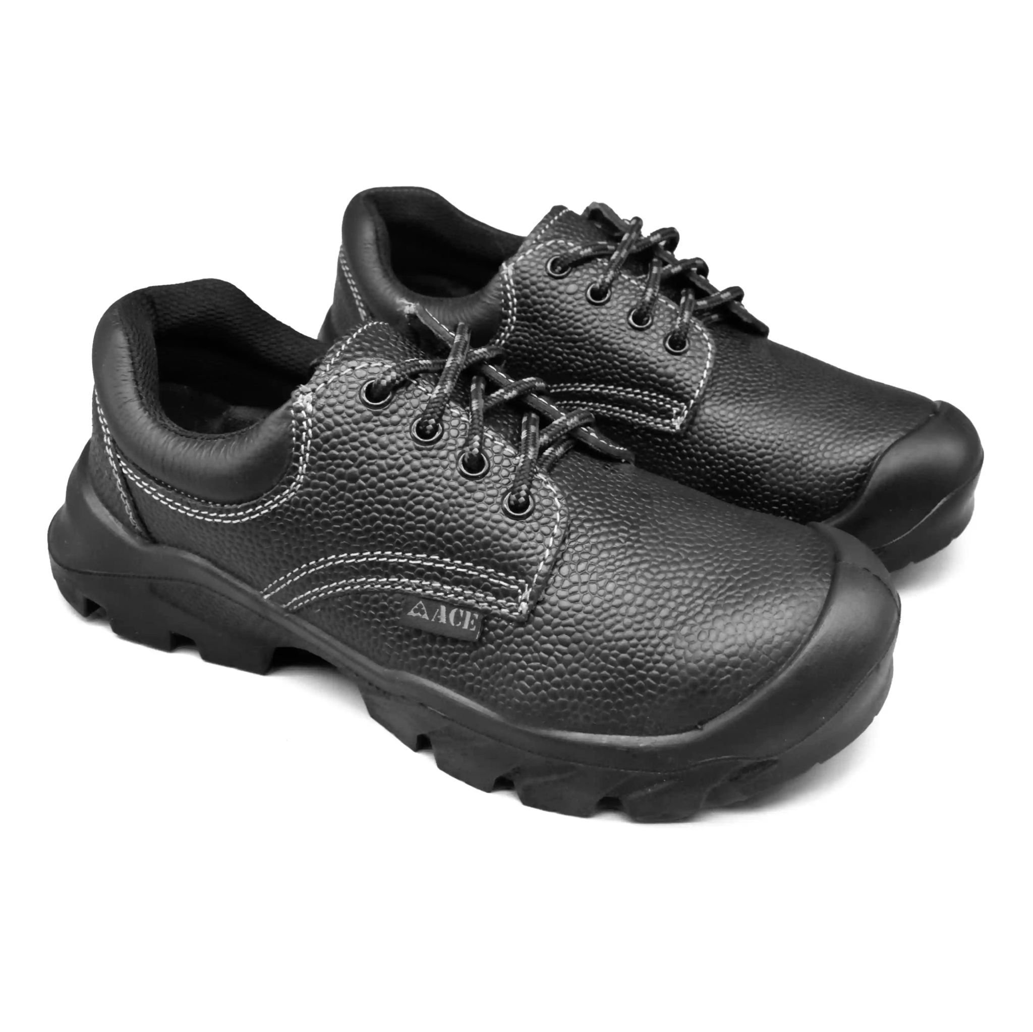 UMOJA Ace Chui Men’s Safety Shoes – Black & Orange | Water Resistant 1.8mm Leather Upper, Breathable Polyester Rice Mesh Lining, Dual Density PU Outsole, Steel Toe Cap 200J, ISO 20345:2011 S2 SRC