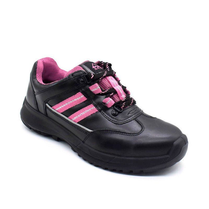 UMOJA Ace Sindi Ladies Safety Shoes – Magenta | Made in Kenya by Umoja, Water Resistant 1.8mm Leather, Breathable Gallop Mesh, PU Outsole, Steel Toe 200J, ISO 20345:2011 S2 SRC