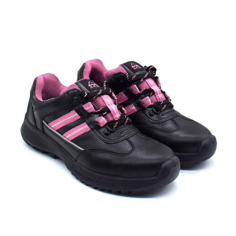 UMOJA Ace Sindi Ladies Safety Shoes – Magenta | Made in Kenya by Umoja, Water Resistant 1.8mm Leather, Breathable Gallop Mesh, PU Outsole, Steel Toe 200J, ISO 20345:2011 S2 SRC