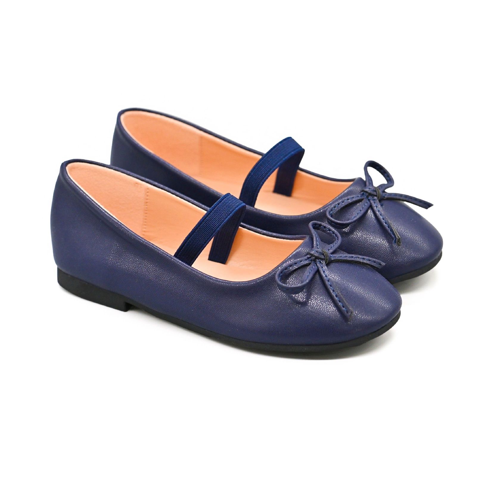 UMOJA Buggies Linzie Kids Shoes by Umoja – Navy Bow & Black Twinkle Toes Mary Janes with Ankle/Elastic Strap | Comfortable, Elegant & Stylish Footwear for School, Parties & Casual Outings.