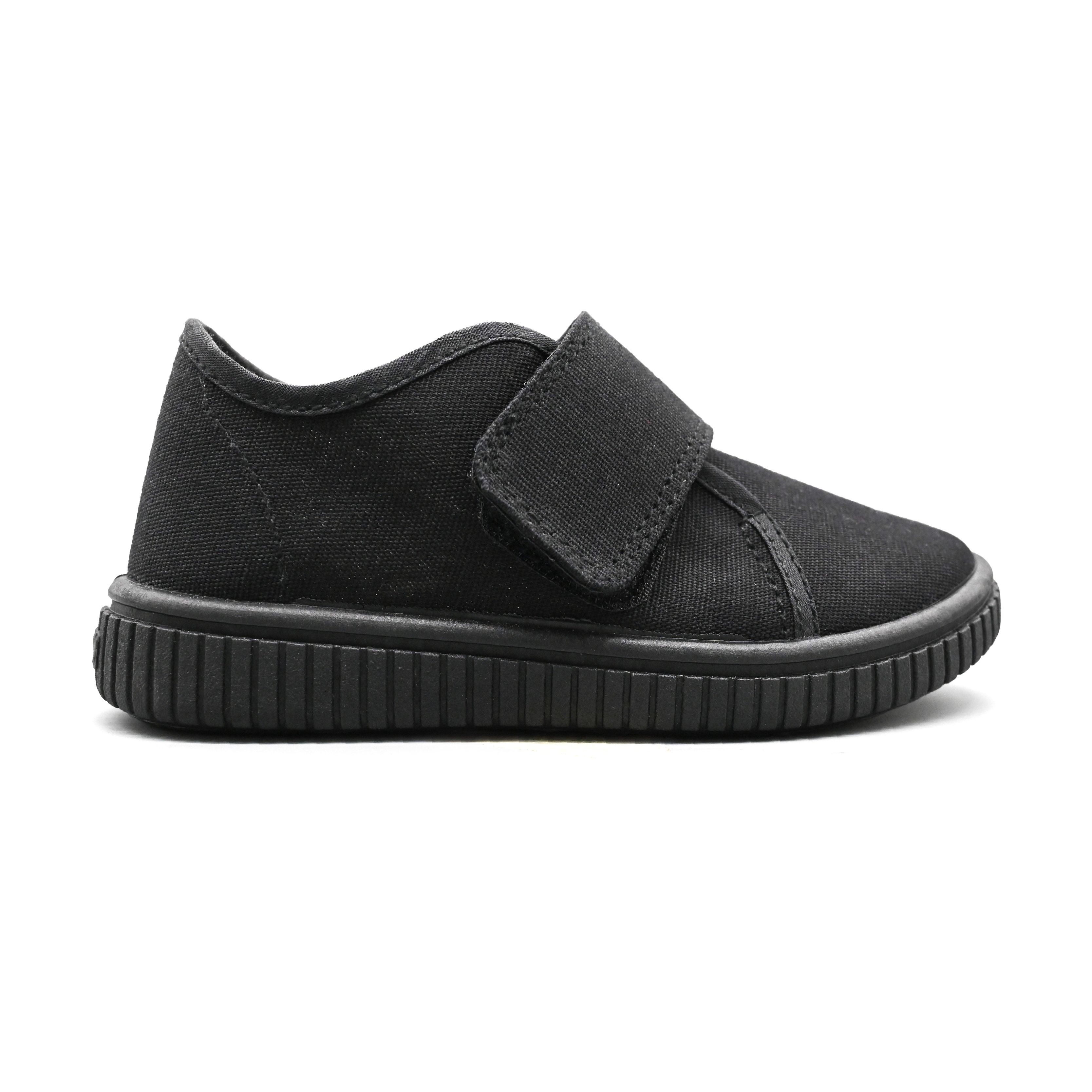 UMOJA Buggies Koby Kids Shoes by Umoja – White & Black Canvas Velcro Sneakers | Comfortable, Durable & Stylish Everyday Footwear for Playground, Casual Outings & Park Adventures.