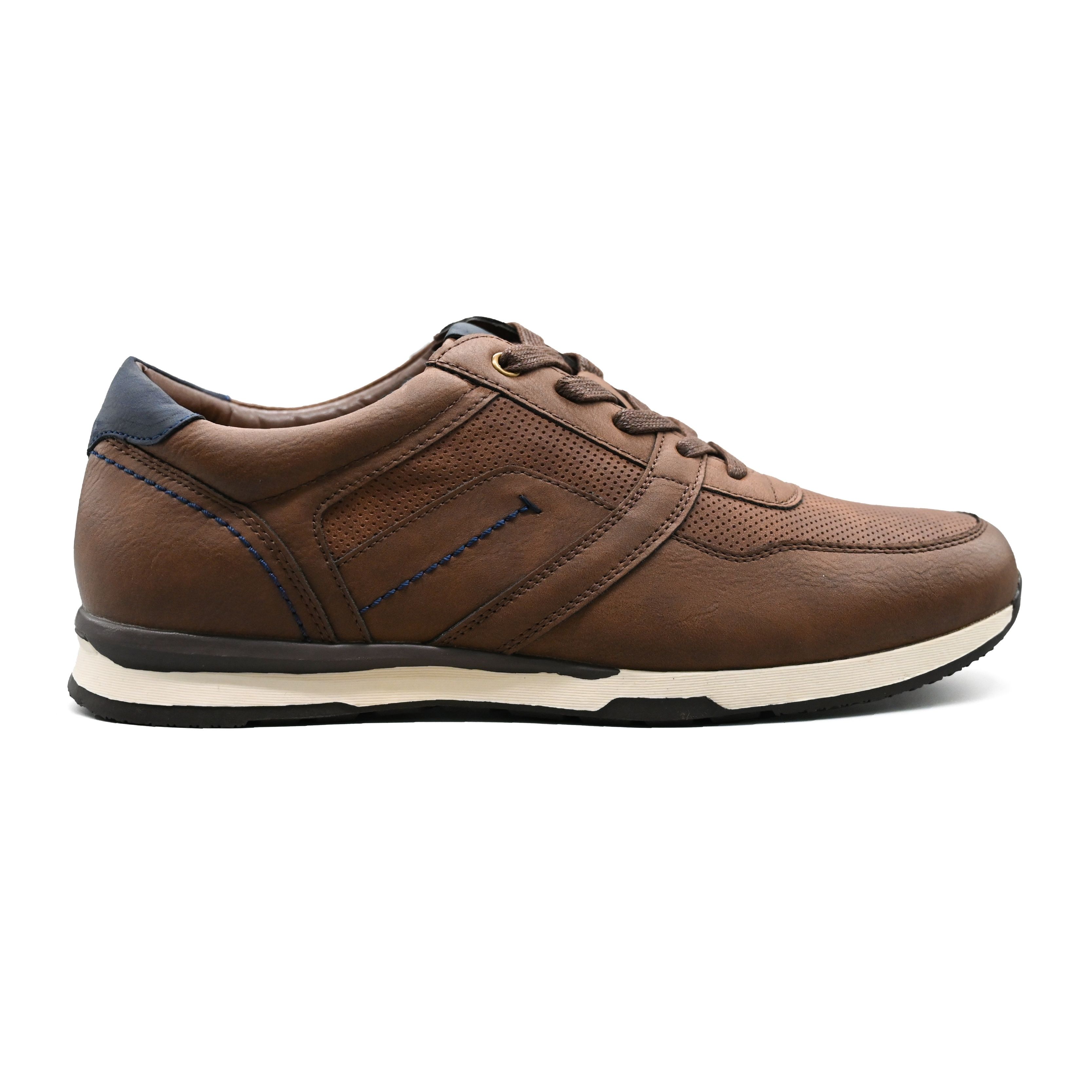 UMOJA Deniro Rafael – Men’s Leather Sneakers in Brown with Navy Accents & Black with Brown Heel by Umoja | Stylish, Comfortable Low-Top Footwear for Casual Outings, Smart-Casual Events & Everyday Wear