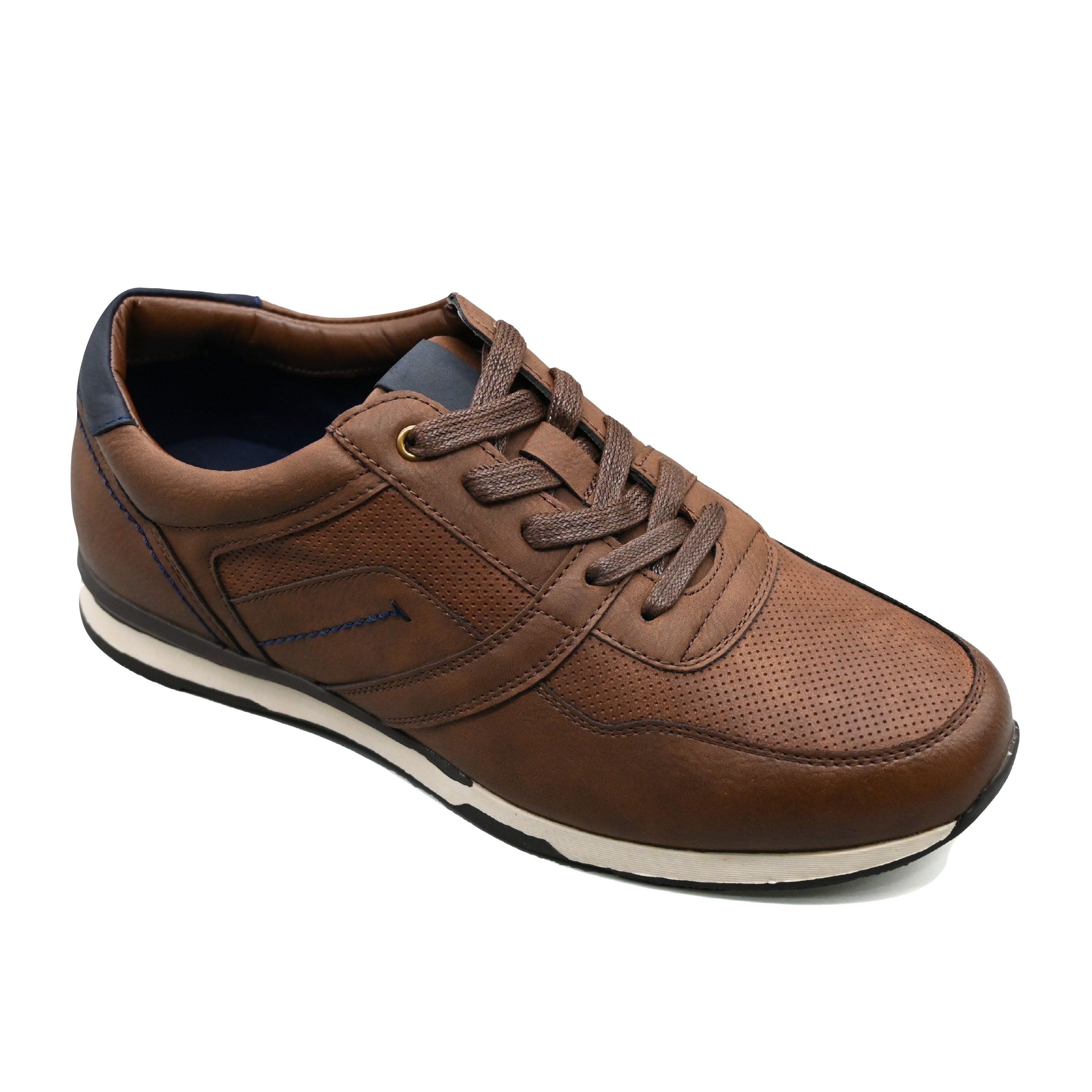UMOJA Deniro Rafael – Men’s Leather Sneakers in Brown with Navy Accents & Black with Brown Heel by Umoja | Stylish, Comfortable Low-Top Footwear for Casual Outings, Smart-Casual Events & Everyday Wear