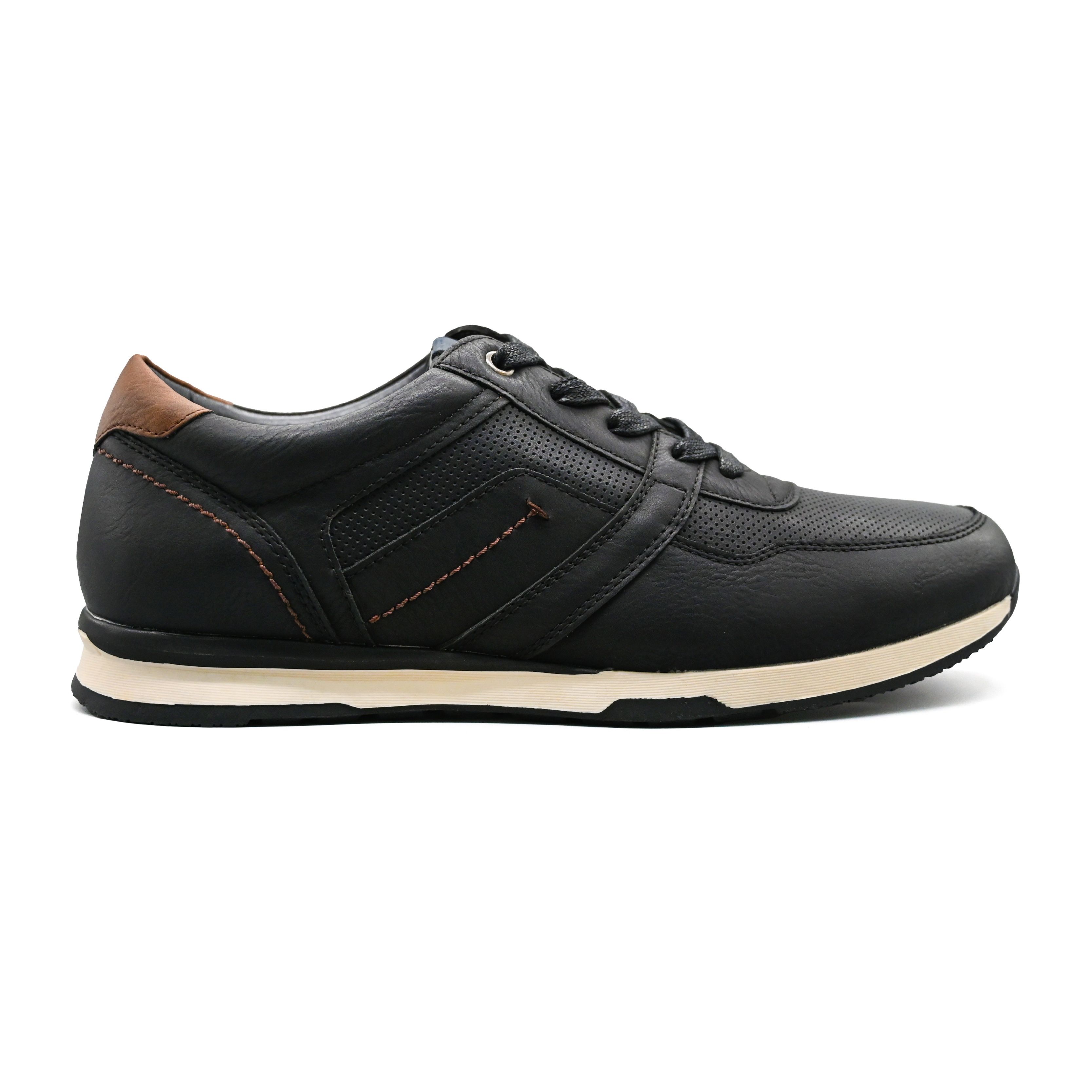 UMOJA Deniro Rafael – Men’s Leather Sneakers in Brown with Navy Accents & Black with Brown Heel by Umoja | Stylish, Comfortable Low-Top Footwear for Casual Outings, Smart-Casual Events & Everyday Wear