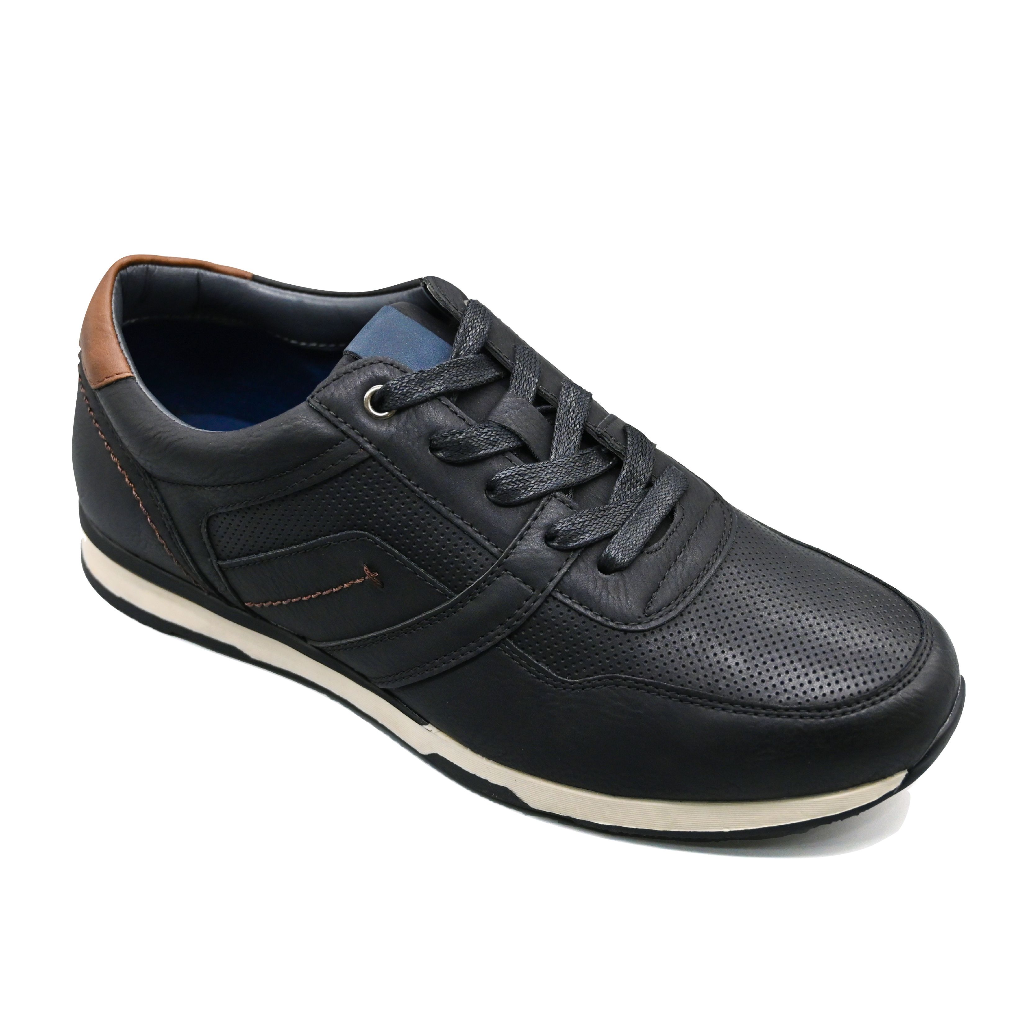 UMOJA Deniro Rafael – Men’s Leather Sneakers in Brown with Navy Accents & Black with Brown Heel by Umoja | Stylish, Comfortable Low-Top Footwear for Casual Outings, Smart-Casual Events & Everyday Wear