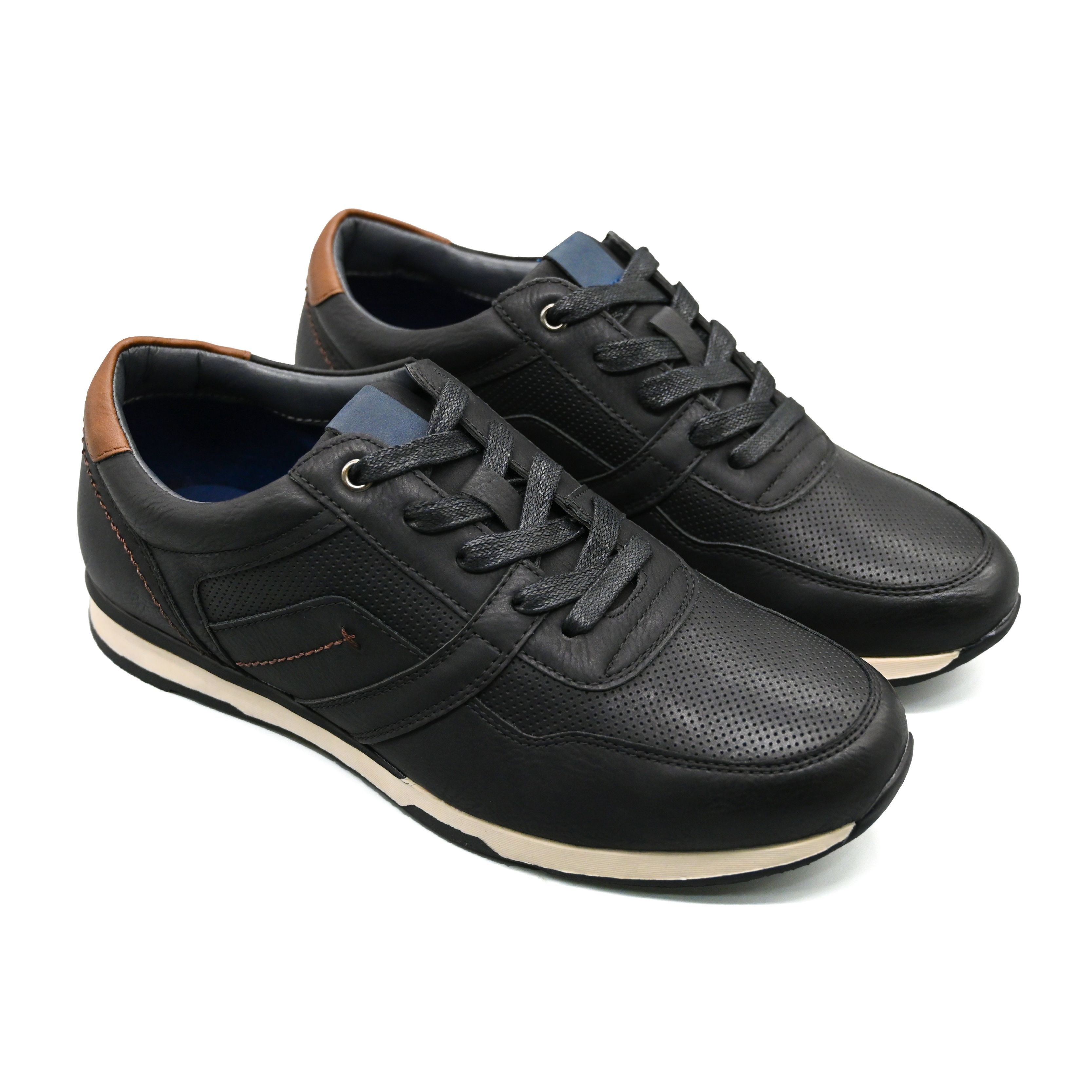 UMOJA Deniro Rafael – Men’s Leather Sneakers in Brown with Navy Accents & Black with Brown Heel by Umoja | Stylish, Comfortable Low-Top Footwear for Casual Outings, Smart-Casual Events & Everyday Wear