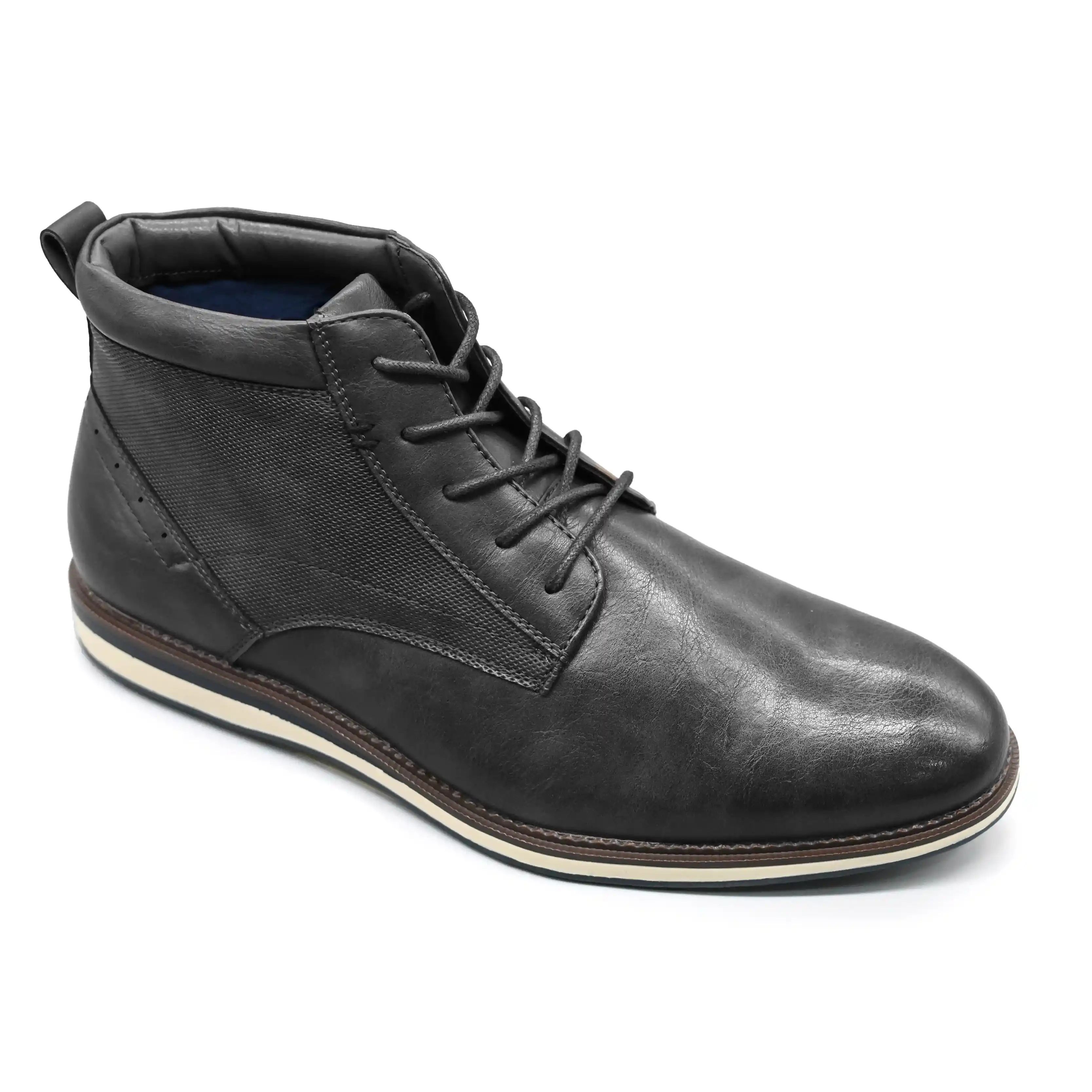 UMOJA Deniro Roman – Men’s Charcoal Modern Gladiator Boots with Textured Panels by Umoja | Stylish, Comfortable & Versatile Footwear for Business Casual, Evening Outings & Weekend Wear.