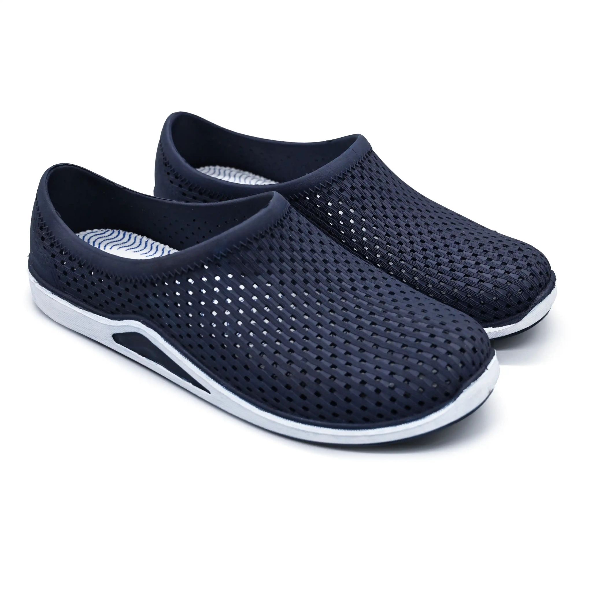 UMOJA Super Star Slip-Ons – Unisex Woven Lattice Slip-On Shoes with White Sole in Navy & Black | Breathable, Comfortable & Stylish Footwear for Beach, Pool, Casual Outings & Everyday Wear.