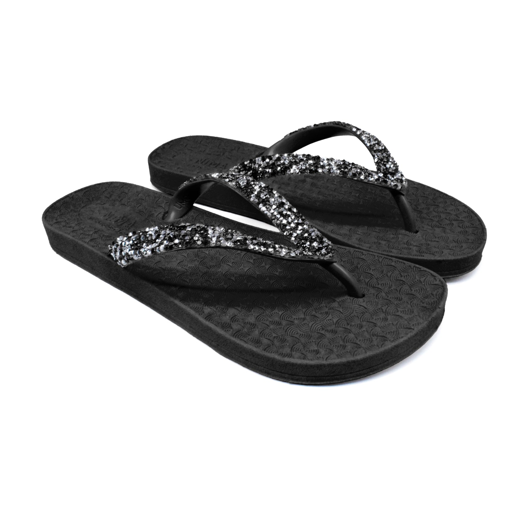 UMOJA Nima Almasi Sparkle Bliss Flip-Flops – Women’s Black & White Straps with Silver & White Studs | Comfortable, Stylish & Glamorous Footwear for Beach, Pool, Casual Outings & Vacation
