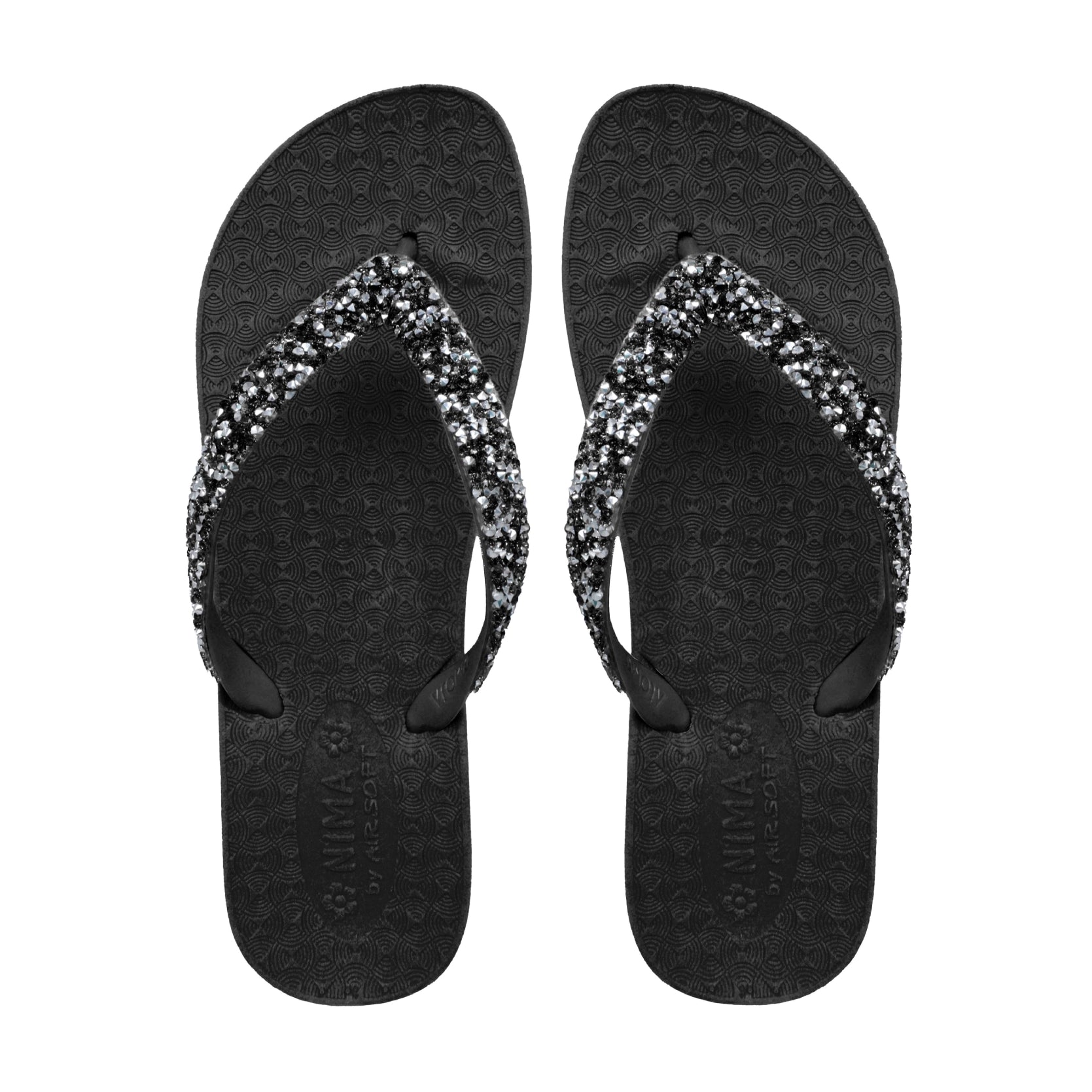 UMOJA Nima Almasi Sparkle Bliss Flip-Flops – Women’s Black & White Straps with Silver & White Studs | Comfortable, Stylish & Glamorous Footwear for Beach, Pool, Casual Outings & Vacation