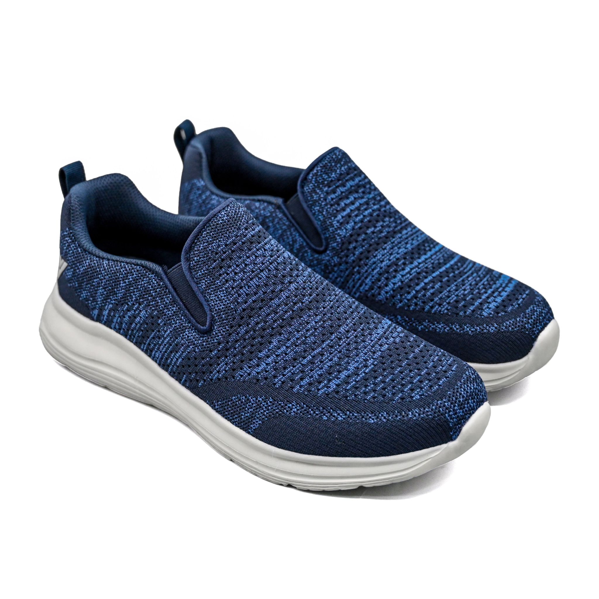 UMOJA Vigo Zaman Slip-Ons – Men shoes Knit Sneakers in Navy Blue & Black-White Heather | EVA Outsole, Ortholite Footbed & Breathable Mesh Lining | Lightweight, Comfortable & Stylish | Casual Style