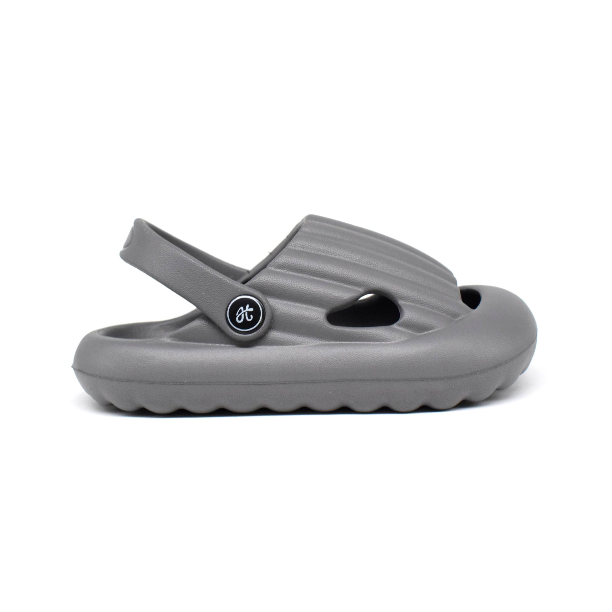 UMOJA Hippies Surf Kid Clogs – Kids Slip-On Clogs in Gray & Pink | Lightweight, Easy-Clean Footwear with Ventilation Holes, Heart Cutouts & Adjustable Heel Strap for Play & Beach