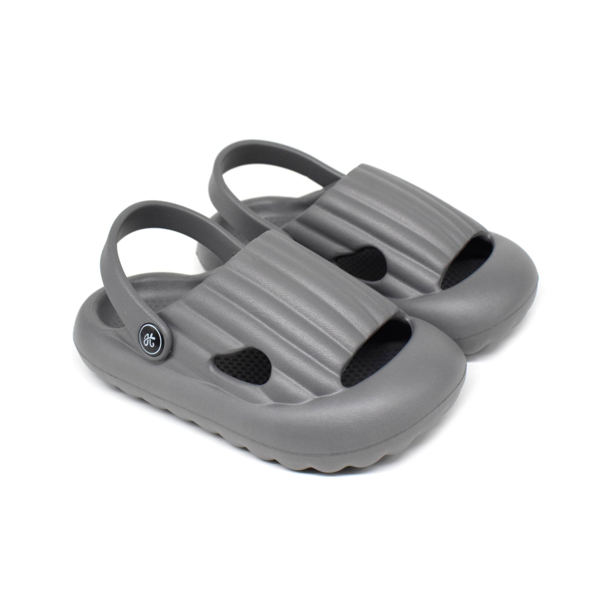 UMOJA Hippies Surf Kid Clogs – Kids Slip-On Clogs in Gray & Pink | Lightweight, Easy-Clean Footwear with Ventilation Holes, Heart Cutouts & Adjustable Heel Strap for Play & Beach