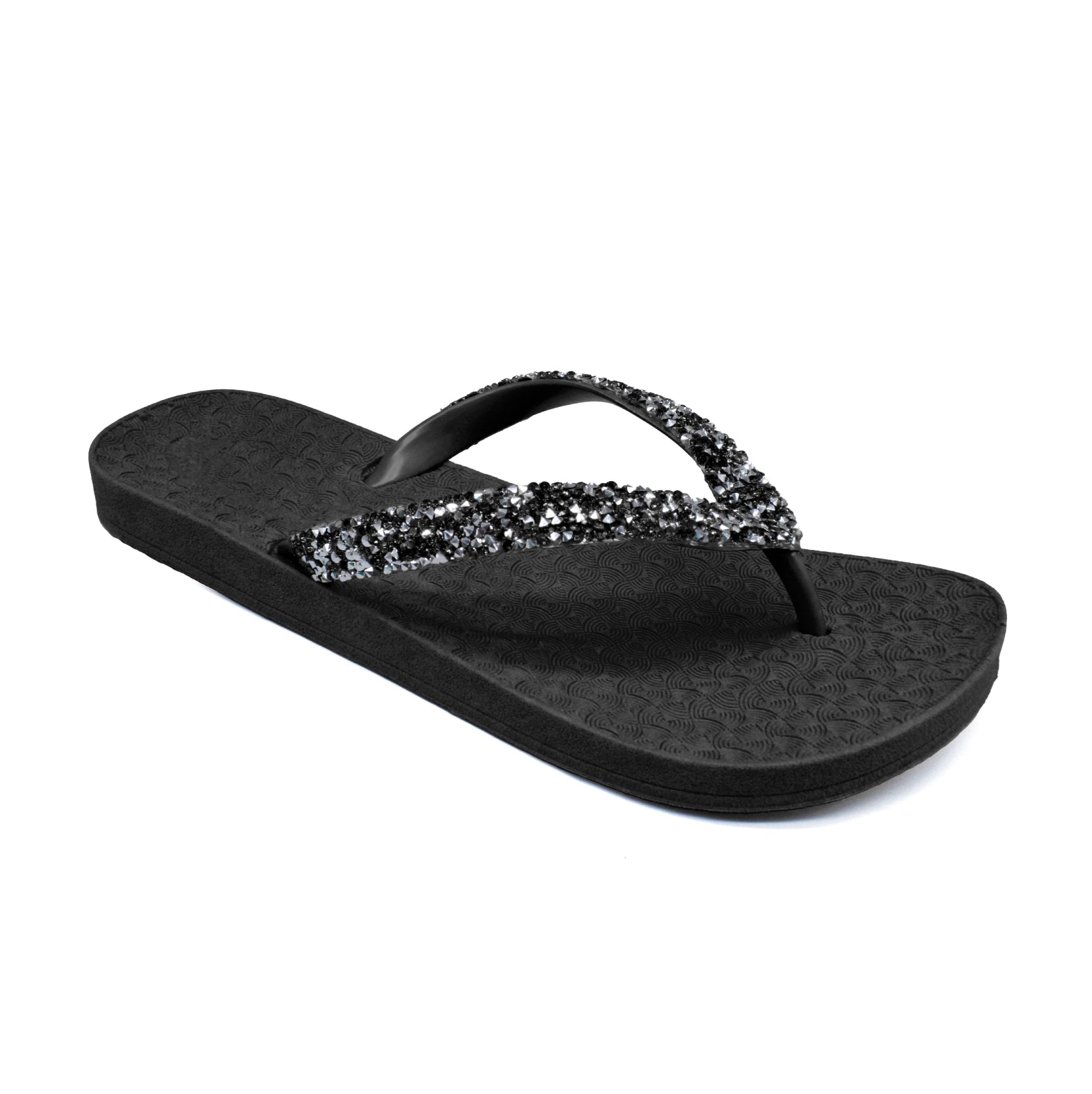 UMOJA Nima Almasi Sparkle Bliss Flip-Flops – Women’s Black & White Straps with Silver & White Studs | Comfortable, Stylish & Glamorous Footwear for Beach, Pool, Casual Outings & Vacation