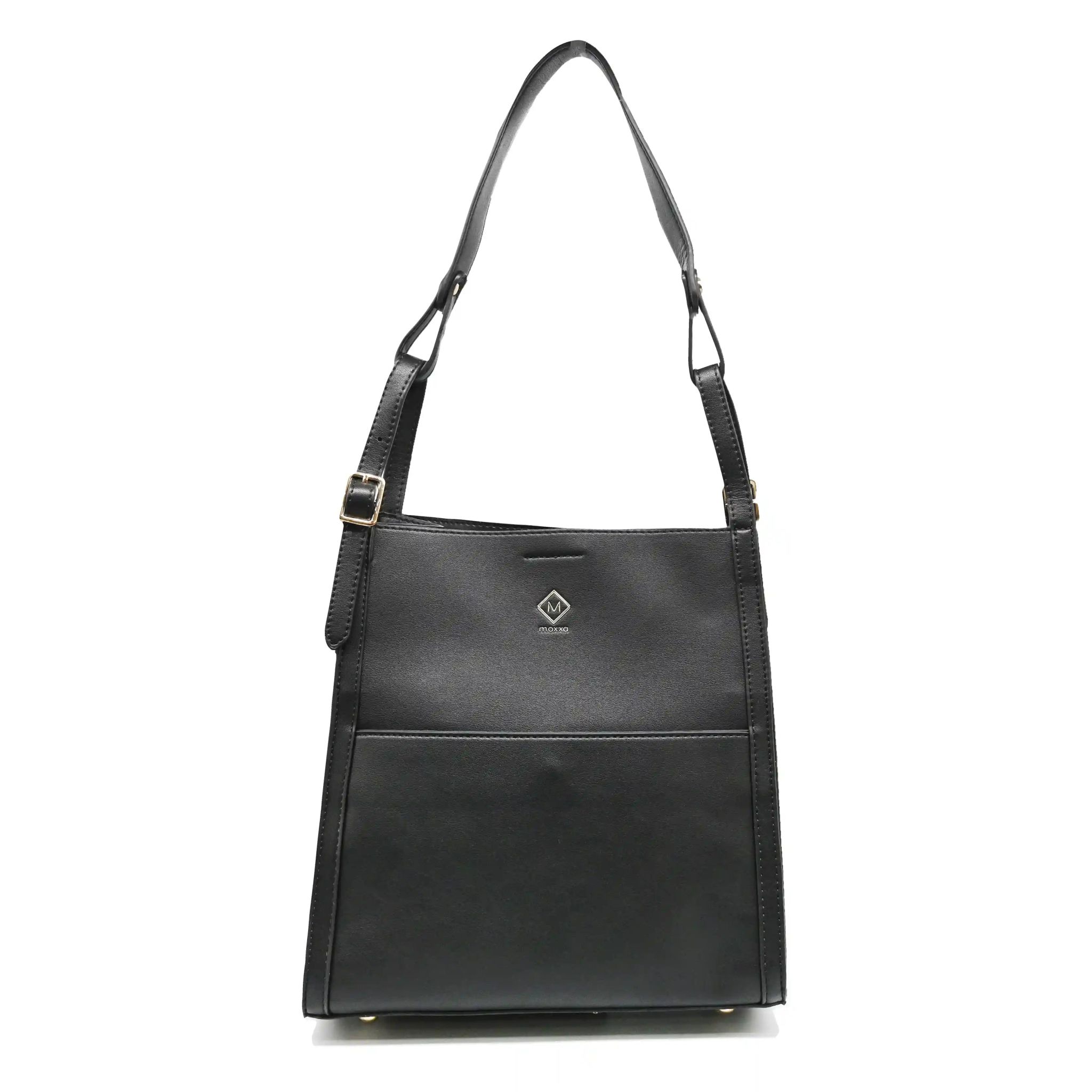 UMOJA Moxxa Natalie Noir Socialite Shoulder Bag | Black PU Leather Tote with Gold Hardware, Zipper Closure & Adjustable Strap | Elegant Women’s Shoulder & Crossbody Bag by Umoja