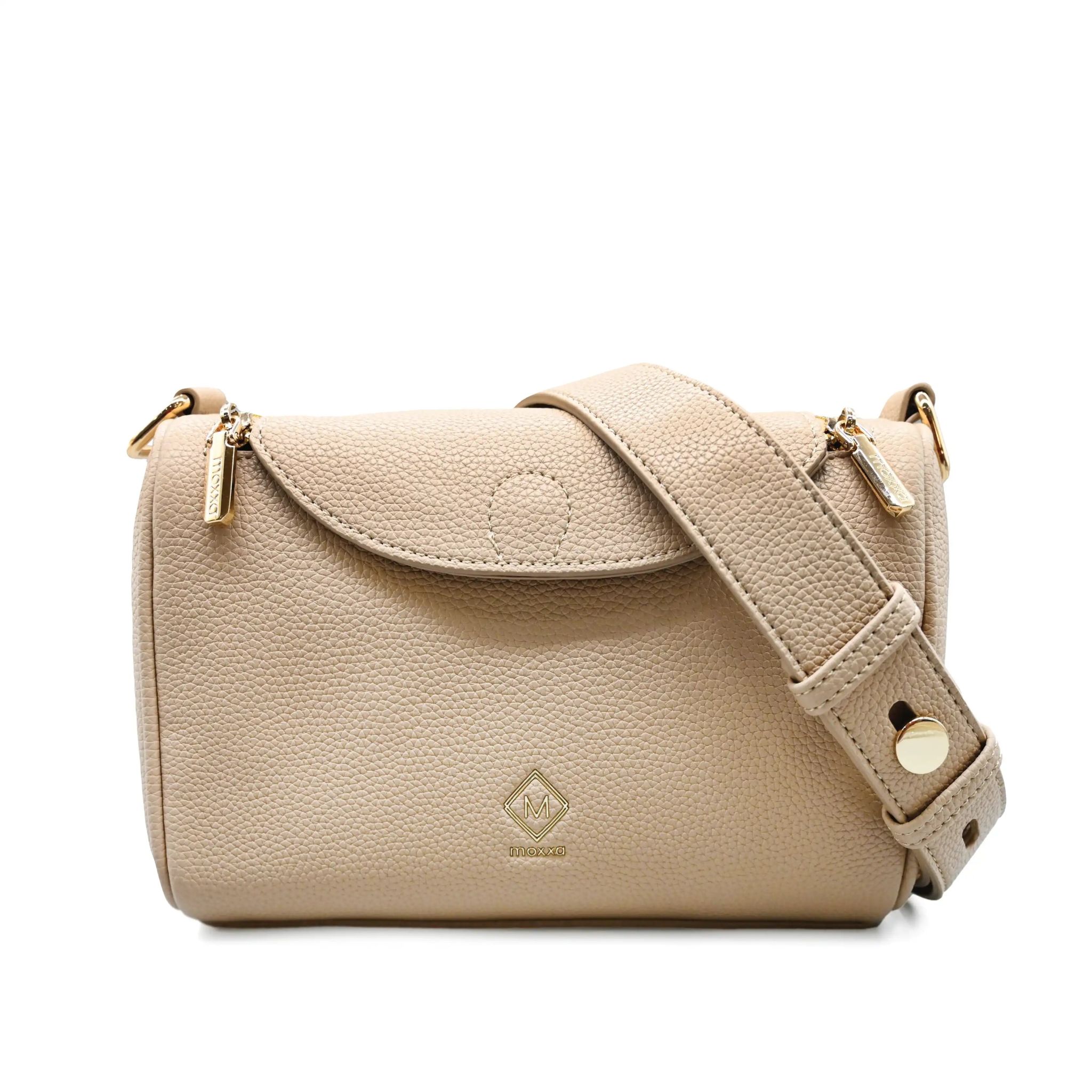 UMOJA Moxxa Nadine Crossbody Bag Collection by Umoja | Vegan PU Leather in Light Beige & Dusty Blue | Gold Hardware, Flap & Zipper Closure, Adjustable Strap | Everyday Shoulder & Crossbody Bags