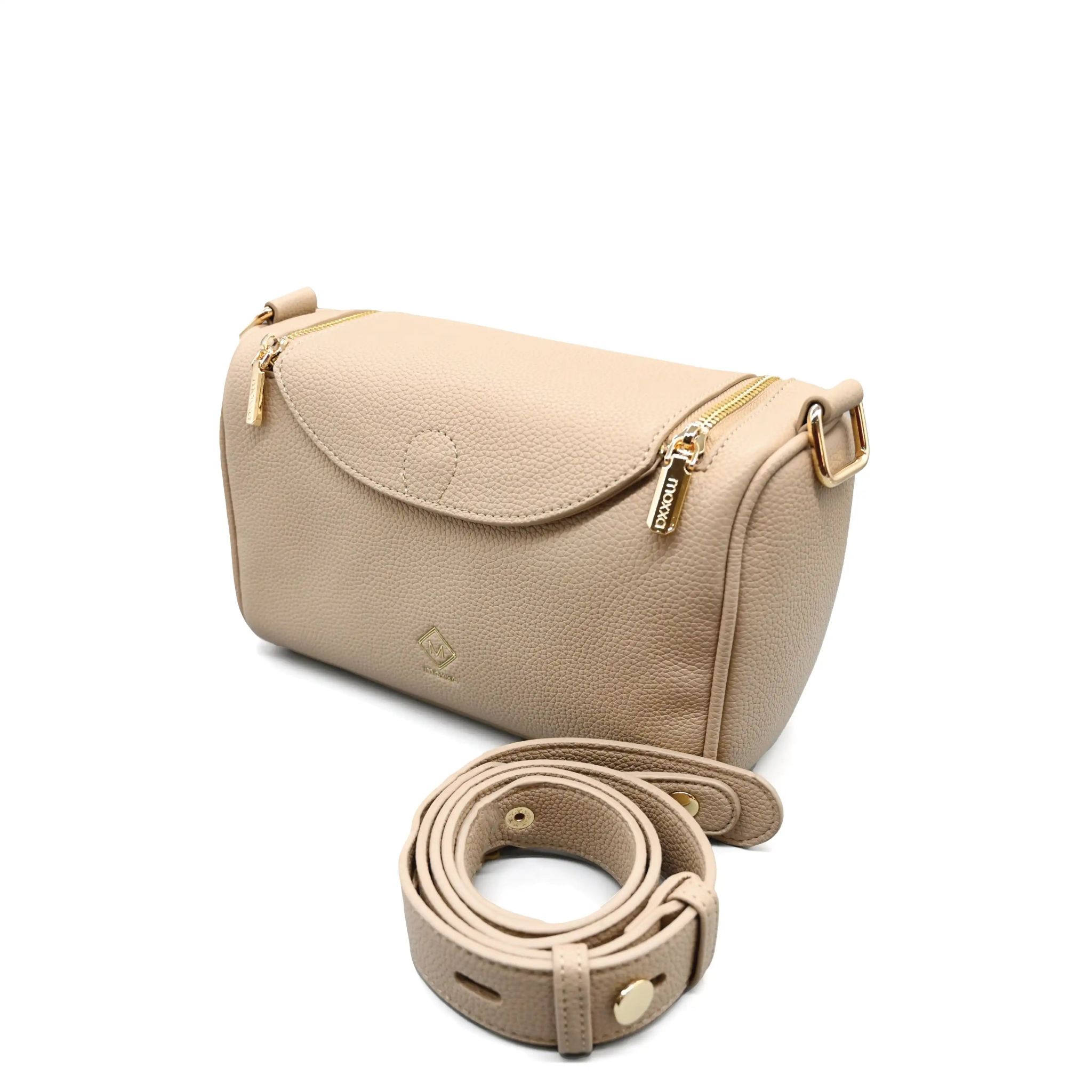 UMOJA Moxxa Nadine Crossbody Bag Collection by Umoja | Vegan PU Leather in Light Beige & Dusty Blue | Gold Hardware, Flap & Zipper Closure, Adjustable Strap | Everyday Shoulder & Crossbody Bags