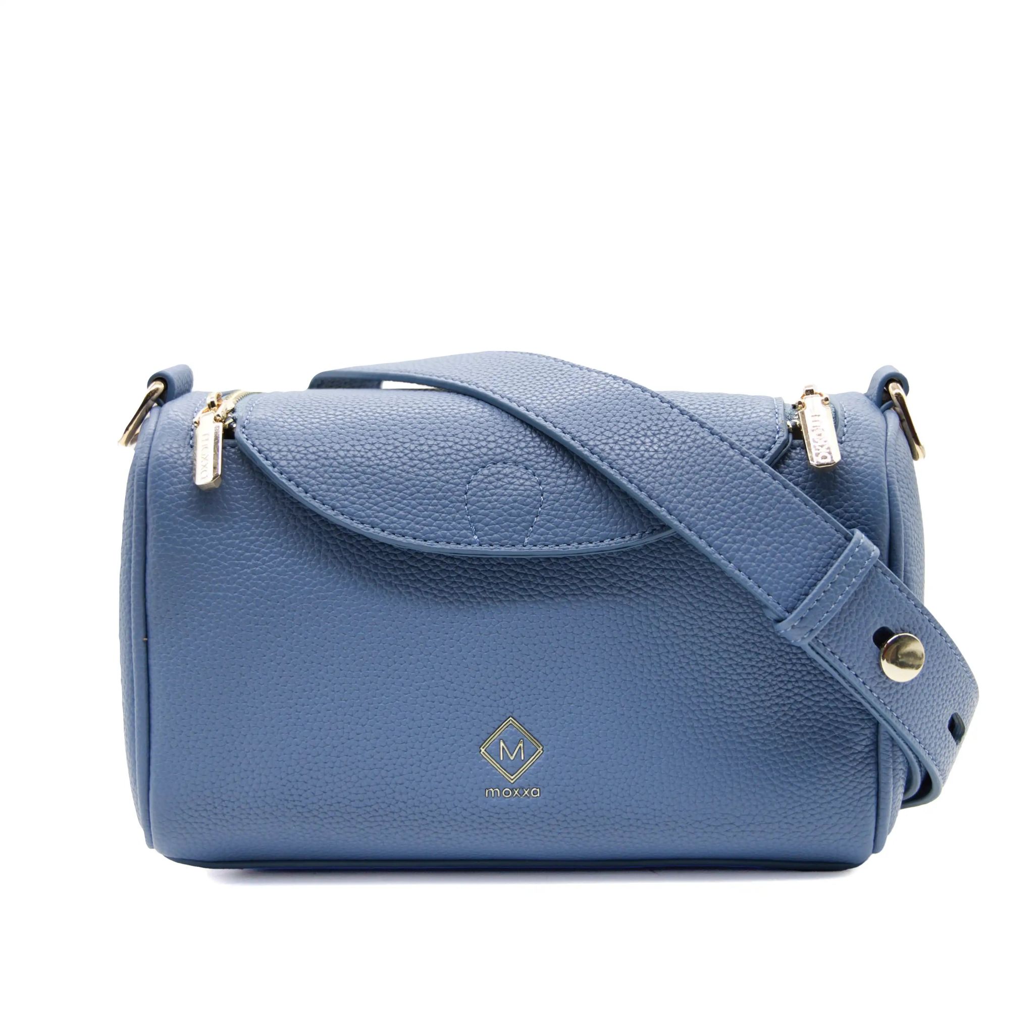 UMOJA Moxxa Nadine Crossbody Bag Collection by Umoja | Vegan PU Leather in Light Beige & Dusty Blue | Gold Hardware, Flap & Zipper Closure, Adjustable Strap | Everyday Shoulder & Crossbody Bags